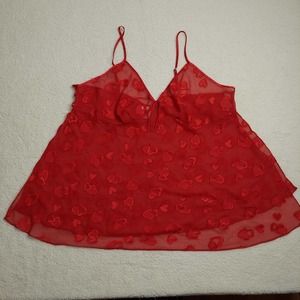 Secret Treasures Plus Size Babydoll Lingerie 3X Chemise Red Hearts Sheer Open